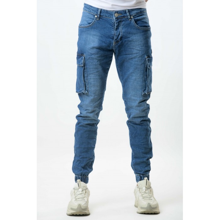 Παντελόνι Jean Cargo Λάστιχο Profil 820 Middle Blue Jeans