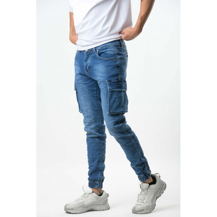 Παντελόνι Jean Cargo Λάστιχο Profil 820 Middle Blue Jeans