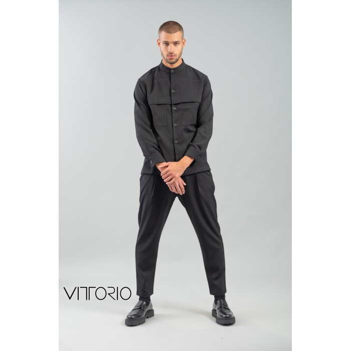 Πουκάμισο Overshirt Vittorio 300-2425-Pantova Black Μακρυμάνικα Πουκάμισα