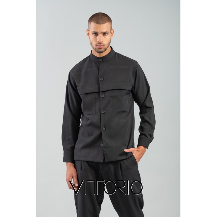 Πουκάμισο Overshirt Vittorio 300-2425-Pantova Black Μακρυμάνικα Πουκάμισα